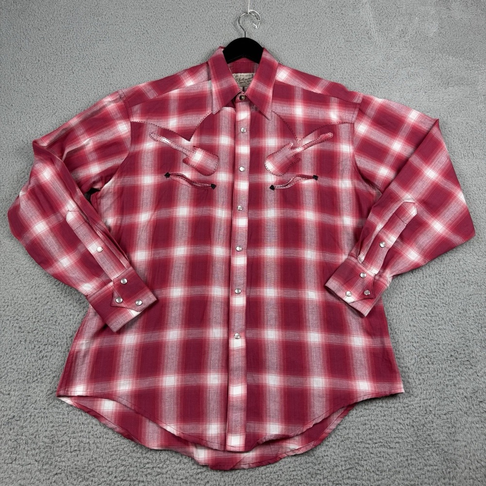 Rockmount Ranch Wear Shirt Mens Medium Red Shadow Plaid Pearl Snap Yoke Guitar